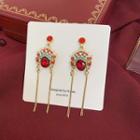 Faux Crystal Chinese Opera Fringed Earring 1 Pair - Silver Needle - Red - One Size