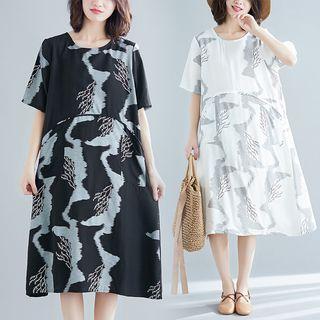 Print Loose Fit Short-sleeve Medium Maxi Dress
