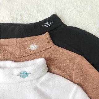 Turtleneck Planet Embroidered Long-sleeve Top