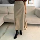 Flap-detail Corduroy Midi Skirt