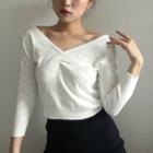 3/4-sleeve Perforated Heart Knit Top