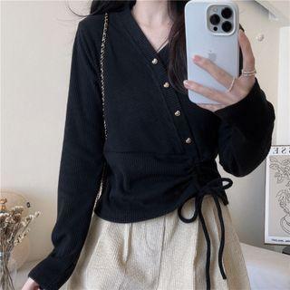 Heart Button Drawstring Crop Top