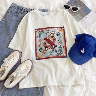 Short-sleeve Printed T-shirt Cream - One Size