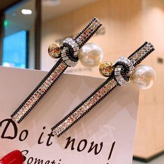 Faux Pearl Rhinestone Knot Hair Clip 1 Pcs - Faux Pearl - Black & Silver - One Size