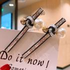 Faux Pearl Rhinestone Knot Hair Clip 1 Pcs - Faux Pearl - Black & Silver - One Size