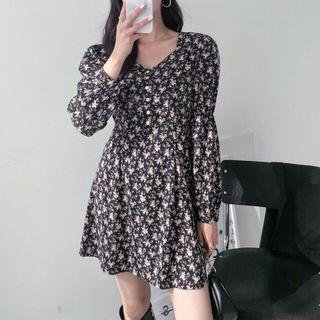 Half-placket Floral Print Minidress