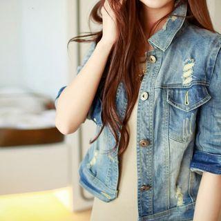 Embellished 3/4 Sleeve Denim Jacket