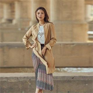 Open-front Slit-side Striped Long Shirt