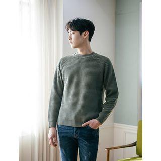 Raglan-sleeve Colored Rib-knit Sweater