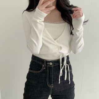 Set: Camisole Top + Long-sleeve T-shirt White - One Size