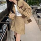 Long-sleeve Color-block Jacket / A-line Mini Skirt