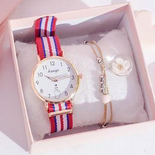 Set: Canvas Strap Watch + Flower Bracelet