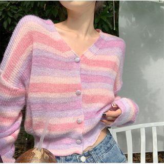 Striped Cardigan Stripe - Light Purple & Dark Pink - One Size