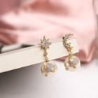 Non-matching Rhinestone Moon & Star Faux Pearl Dangle Earring 1 Pair - As Shown In Figure - One Size