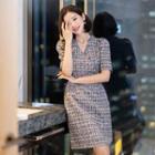 Puff-sleeve Tweed Wrap Dress
