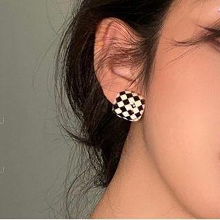 Square Checker Alloy Earring A3326 - 1 Pair - Black & White - One Size