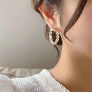 Cat Eye Stone Rhinestone Hoop Earring 1 Pair - White Cat Eye Stone - Gold - One Size