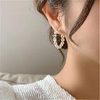 Cat Eye Stone Rhinestone Hoop Earring 1 Pair - White Cat Eye Stone - Gold - One Size