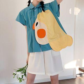 Color Block Cartoon Applique Blouse
