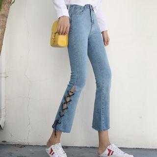 Lace Up Side Cropped Jeans