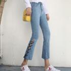 Lace Up Side Cropped Jeans