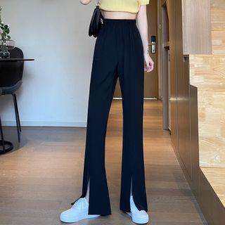 High Waist Slit-hem Wide Leg Pants