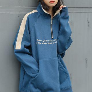 Zip Mock-neck Color-block Lettering Sweatshirt