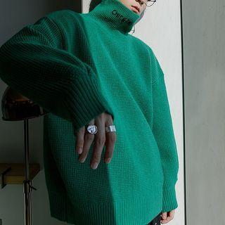 Lettering Embroidered Waffle Sweater