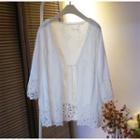Lace Tie-front Light Jacket White - One Size