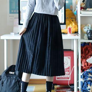 Pleated Midi A-line Skirt Black - One Size
