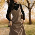 Set: Mock-turtleneck Knit Top + Pinafore Dress