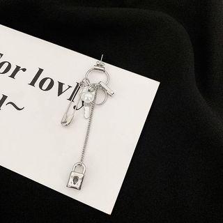 Faux Pearl Lock Safety Pin Fringed Earring 1 Pc - S925 Silver - As Shown In Figure - One Size