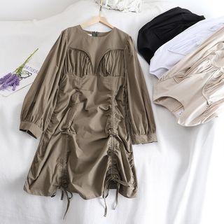 Drawstring Long-sleeve Shift Dress