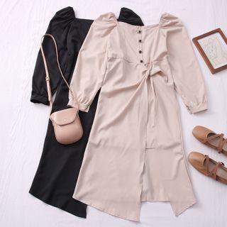 Slit-hem Asymmetric Midi Dress