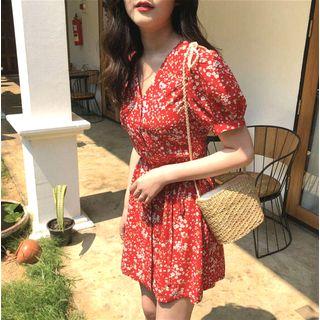 Puff Sleeve Floral Printed Dress
