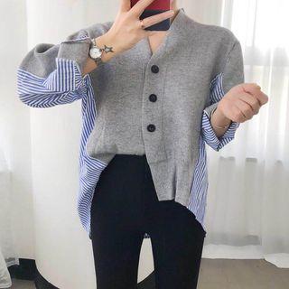 Pinstriped Panel Cardigan Gray - One Size