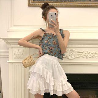 Sleeveless Ruffled Floral Top Floral - One Size