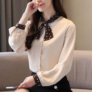 Dot Print Panel Button-up Blouse