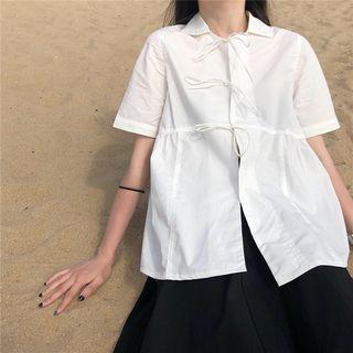 Lace Up Short-sleeve Blouse As Shown In Figure - One Size