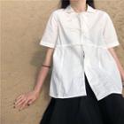 Lace Up Short-sleeve Blouse As Shown In Figure - One Size