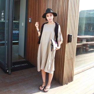 3/4-sleeve Frilled Midi Dress