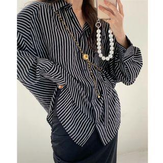 Long-sleeve Loose-fit Shirt / Irregular Midi Skirt