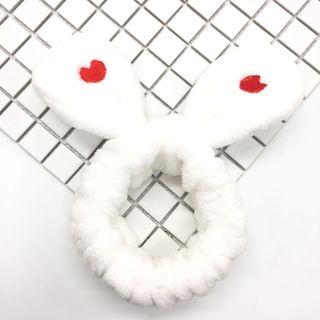 Chenille Embroidered Heart Rabbit Ear Face Wash Headband