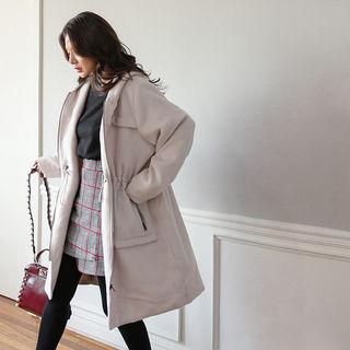 Drawstring-waist Hooded Zip Coat