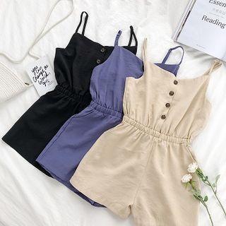 Plain Single-breasted Spaghetti Strap Playsuit