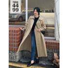 Belted Pleated-sleeve Oversized Trench Coat Beige - One Size