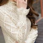 High-neck Full Lace Blouse Cream - One Size