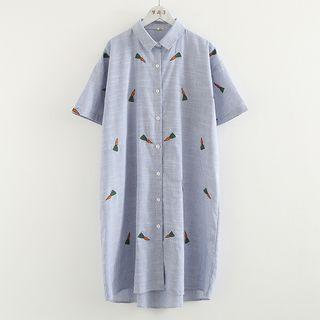 Carrot Embroidered Short-sleeve Shirt Dress
