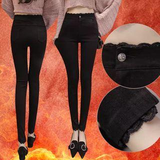 Lace Trim High-waist Skinny Pants