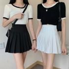 High-waist Plain Mini Pleated Skirt